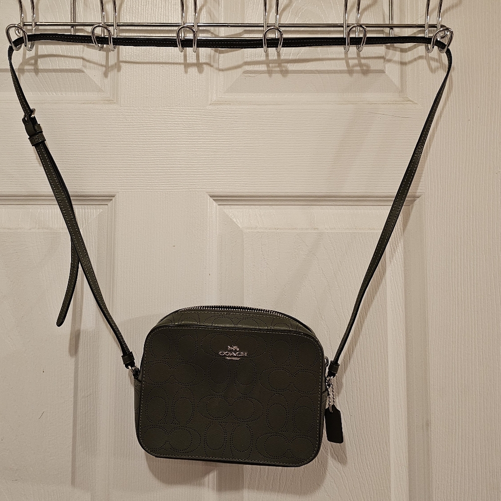 Coach EUC Olive Perforated C Crossbody Mini Camera Bag
